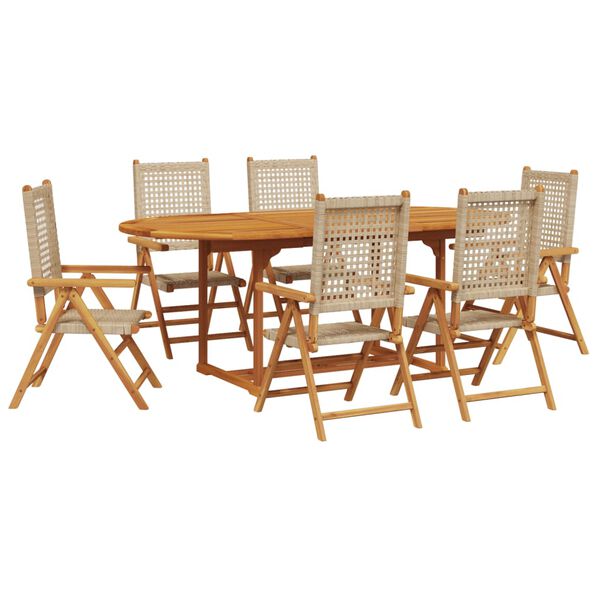 vidaXL 7 Piece Garden Dining Set Beige Poly Rattan and Solid Wood