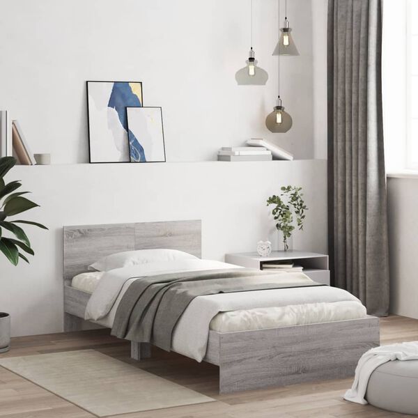vidaXL Bed Frame without Mattress with Headboard Grey Sonoma 100x200 cm