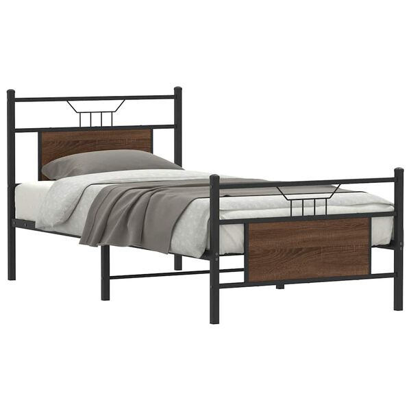 vidaXL Bed Frame without Mattress Brown Oak 90x190 cm Single Engineered Wood