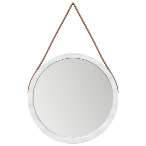 vidaXL Wall Mirror with Strap White &Oslash; 35 cm
