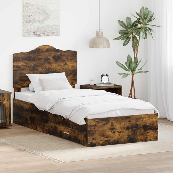 vidaXL Bed Frame with Headboard Smoked Oak 90 x 190 cm Engineered Wood