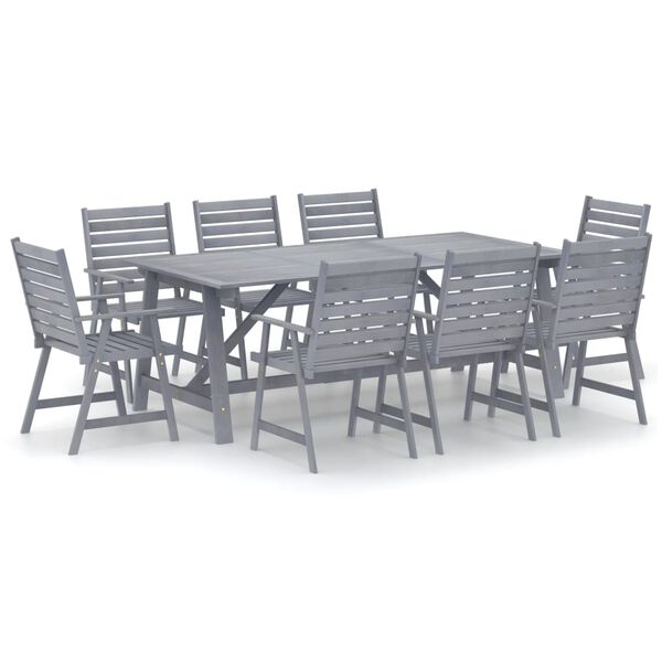 vidaXL 9 Piece Garden Dining Set Grey Solid Acacia Wood