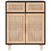 vidaXL Sideboard Black 60x30x75 cm Solid Wood Pine and Natural Rattan