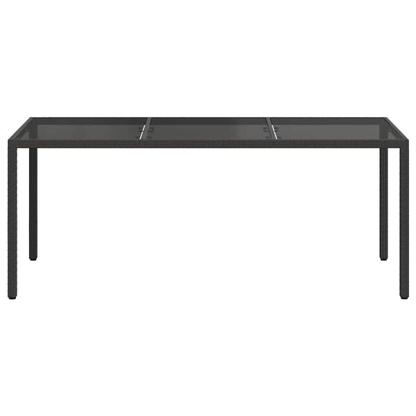 vidaXL Garden Table Black 190x90x75 cm Tempered Glass and Poly Rattan