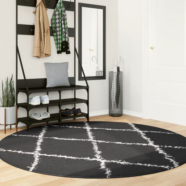 vidaXL Shaggy Rug PAMPLONA High Pile Modern Black and Cream &Oslash; 200 cm