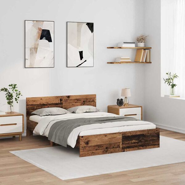 vidaXL Bed Frame with Headboard Old Wood 120 x 200 cm Engineered Wood