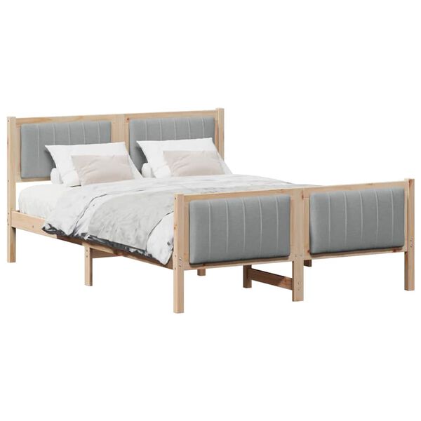 vidaXL Bed frame Brown and light grey 135 x 190 cm Solid pine wood
