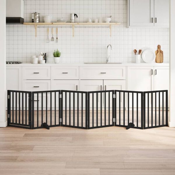 vidaXL Dog Gate with Door Foldable 6 Panels Black 300 cm Poplar Wood