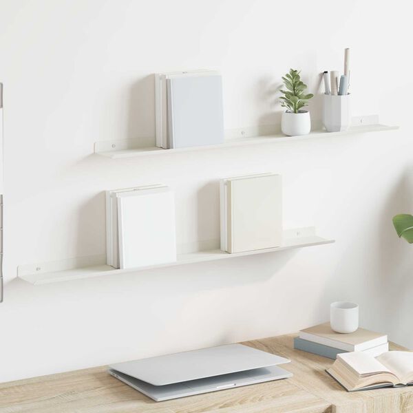 vidaXL Floating Shelf Wall-mounted 2 pcs White 80 x 9 x 2.5 cm Steel