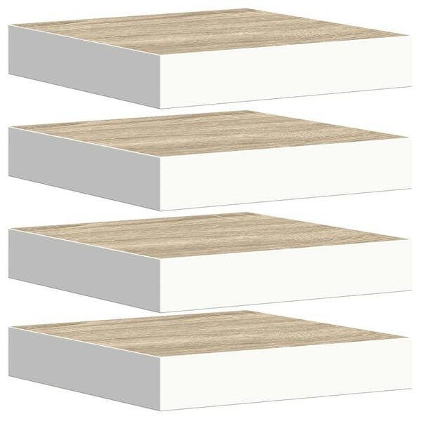 vidaXL Floating Wall Shelves 4 pcs Oak and White 23x23.5x3.8 cm MDF