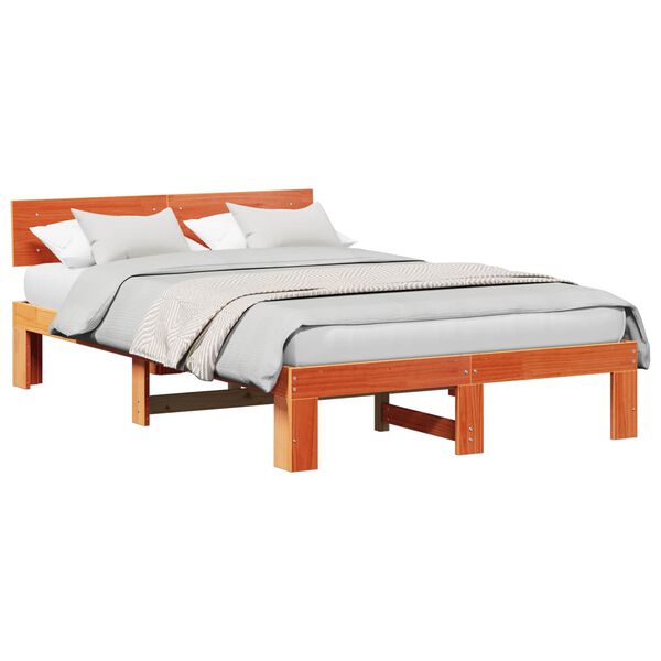 vidaXL Bed Frame with Headboard Wax Brown 120 x 190 cm Solid Pine Wood