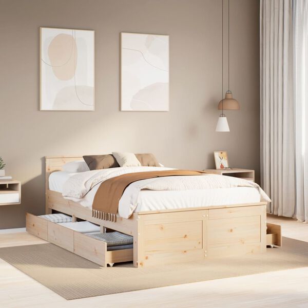 vidaXL Bed Frame without Mattress with Headboard 120x200 cm Solid Wood Pine