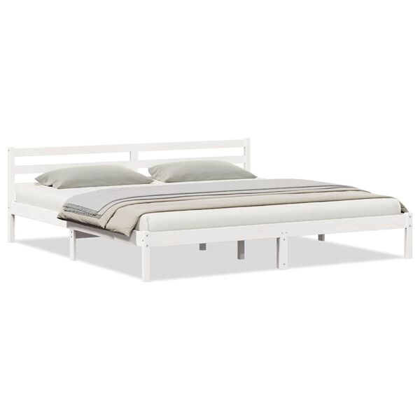vidaXL Bed Frame White 225.5 x 205.5 x 69.5 cm Solid Pine Wood