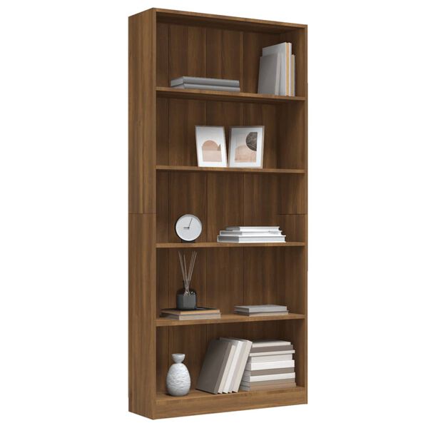 vidaXL 5-Tier Book Cabinet Brown Oak 80x24x175 cm Engineered Wood