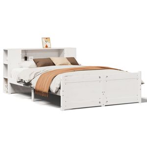 vidaXL Bookcase Bed without Mattress White 150x200cm King Size Solid Wood Pine