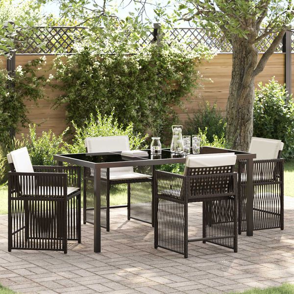 vidaXL Garden Dining Set 5 pcs Brown Poly Rattan