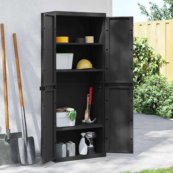 vidaXL Outdoor Storage Cabinet Black 65x37x165 cm PP