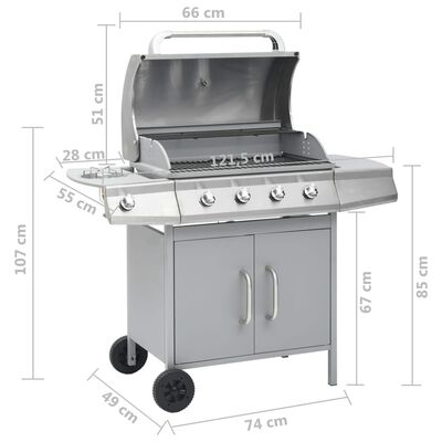 vidaXL Gas Barbecue Grill 4+1 Cooking Zone Silver Stainless Steel