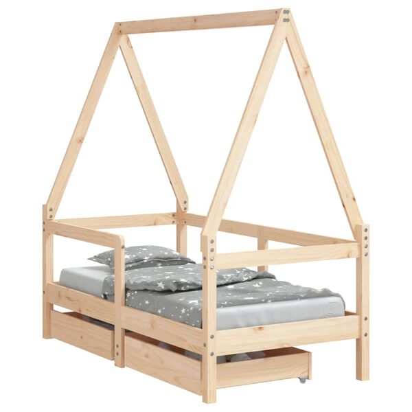 vidaXL Kids Bed Frame with Drawers 70x140 cm Solid Wood Pine