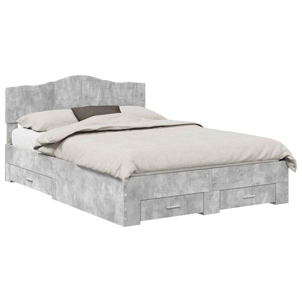 vidaXL Bed Frame Concrete Grey 140 x 200 cm Engineered Wood