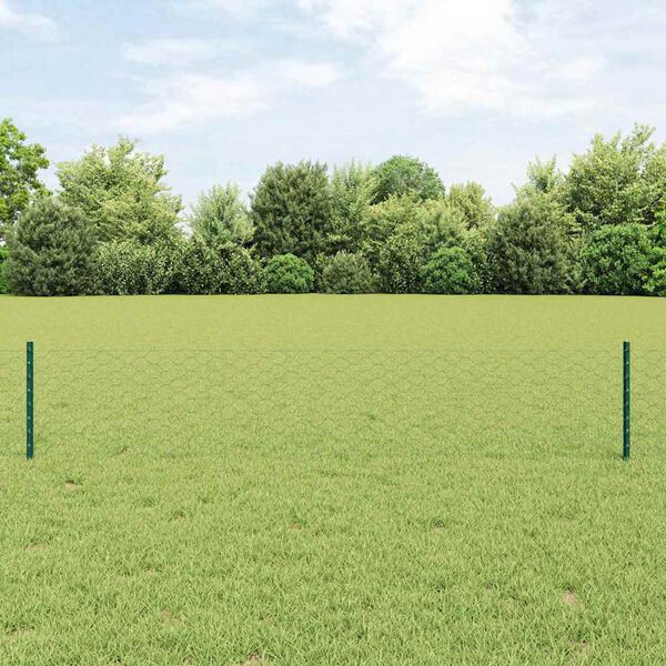 vidaXL Fence with Post Green 0.4 x 25 m Steel