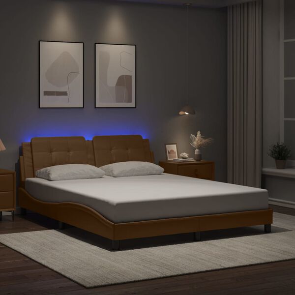 vidaXL Bed Frame with LED without Mattress "Zadar" Cappuccino 160x200 cm