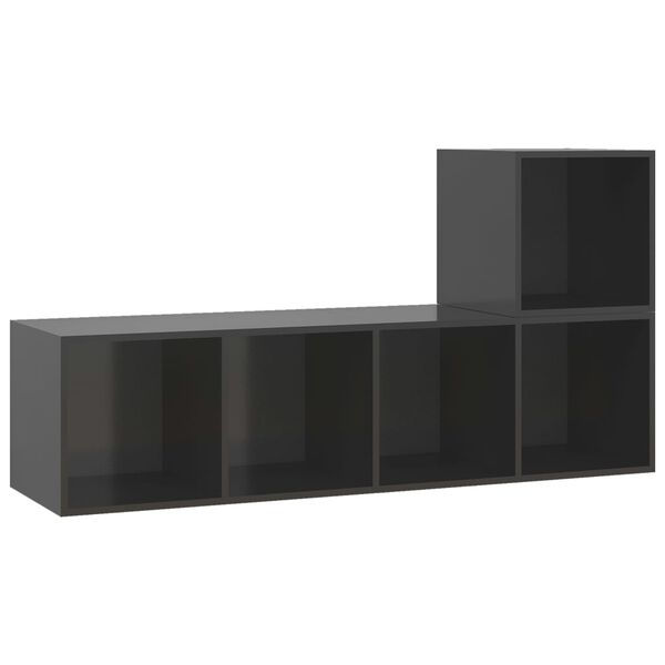 vidaXL 2 Piece TV Cabinet Set High Gloss Grey Engineered Wood