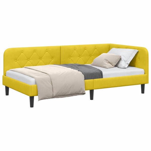vidaXL Corner Bed Frame with Headboard Yellow 100 x 200 cm Velvet
