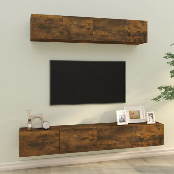 vidaXL 4 Piece TV Cabinet Set Smoked Oak Engineered Wood