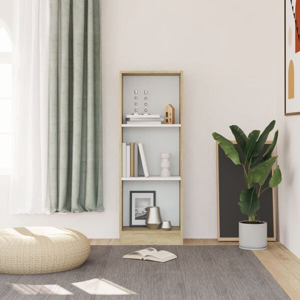 vidaXL 3-Tier Book Cabinet White and Sonoma Oak 40x24x109 cm Engineered Wood