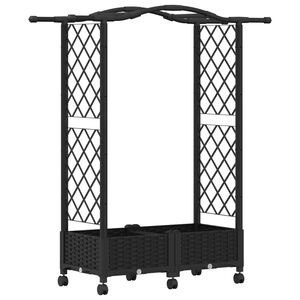 vidaXL Raised Bed with Trellis and Roof Black 124 x 40 x 129 cm PP