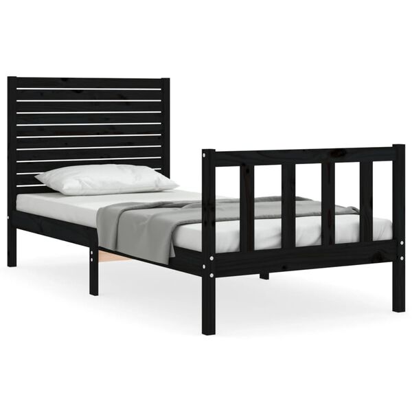 vidaXL Bed Frame without Mattress Black Small Single Solid Wood Pine