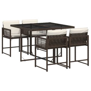 vidaXL 5 Piece Garden Dining Set with Cushions Brown Poly Rattan