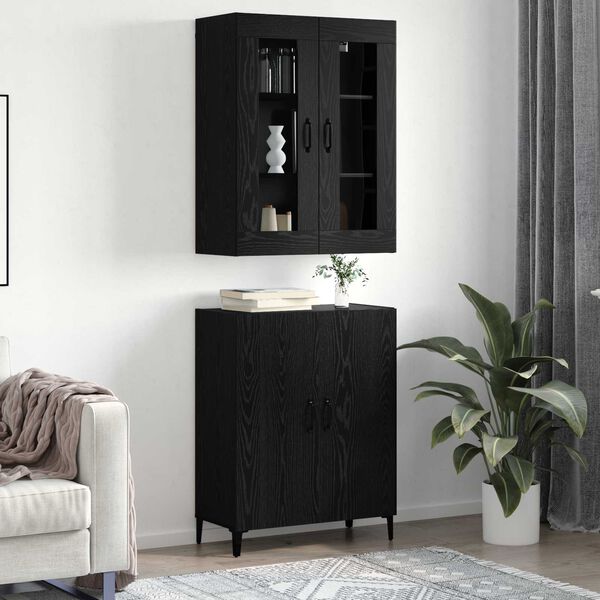 vidaXL Highboard 2 pcs Black Oak Engineered Wood