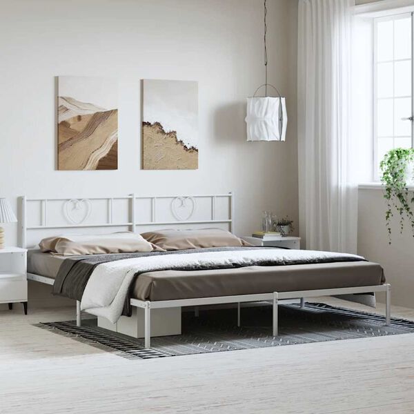 vidaXL Metal Bed Frame without Mattress with Headboard White 183x213cm