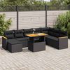vidaXL 9 Piece Garden Sofa Set with Cushions Black Poly Rattan Acacia