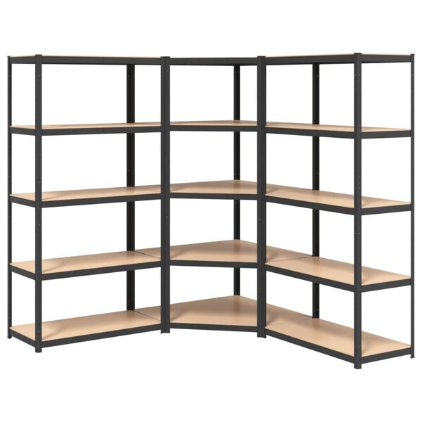 vidaXL 5-Layer Heavy-duty Shelves 3 pcs Grey Steel&Engineered Wood