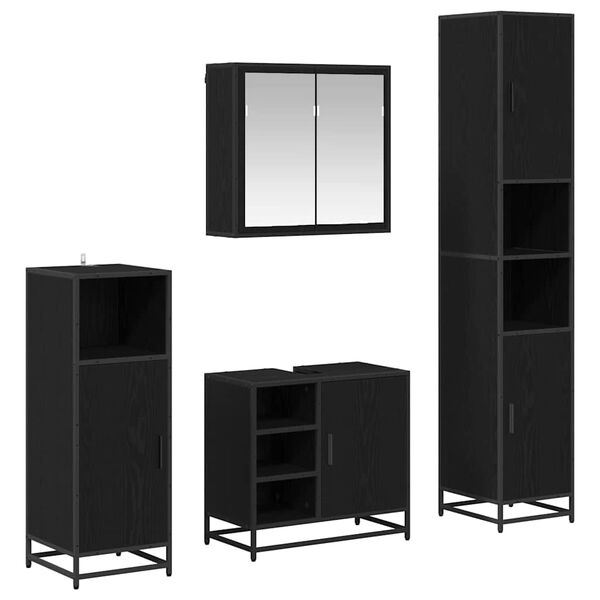 vidaXL Bathroom Furniture Set 4 pcs Black Oak Engineered Wood