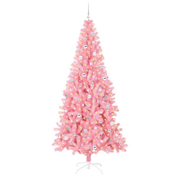 vidaXL Christmas Tree with 300 LEDs with Stand Pink 240 cm PVC