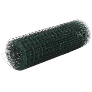 vidaXL Chicken Wire Fence Steel with PVC Coating 10x0,5 m Green