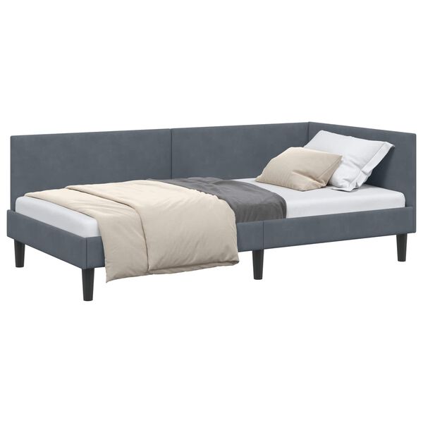 vidaXL Corner Bed Frame with Headboard Dark Grey 80 cm x 200 cm Velvet