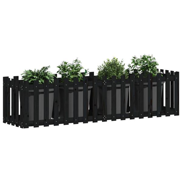 vidaXL Garden Raised Bed with Fence Design Black 200x50x50 cm Solid Wood Pine