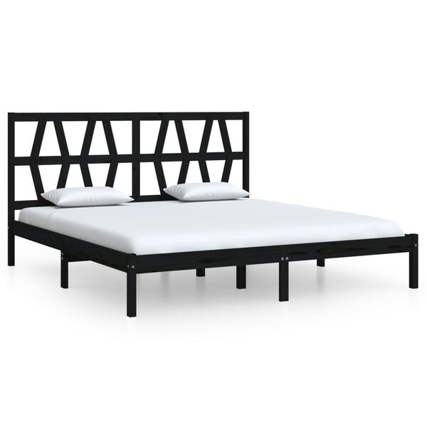 vidaXL Bed Frame without Mattress Black Solid Wood Super King