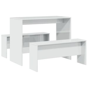 vidaXL 3 Piece Dining Table and Bench set High Gloss White Engineered Wood