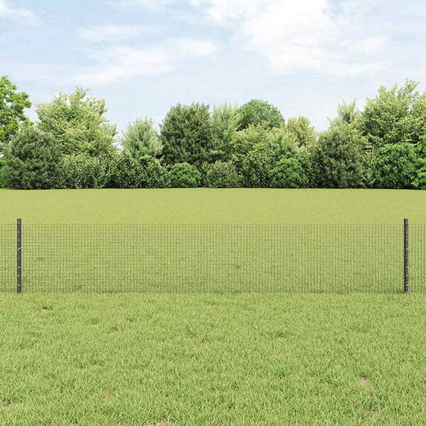vidaXL Fence with Post Grey 0.4 x 50 m Steel and PVC