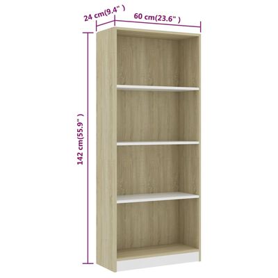 vidaXL 4-Tier Book Cabinet White and Sonoma Oak 60x24x142 cm Engineered Wood