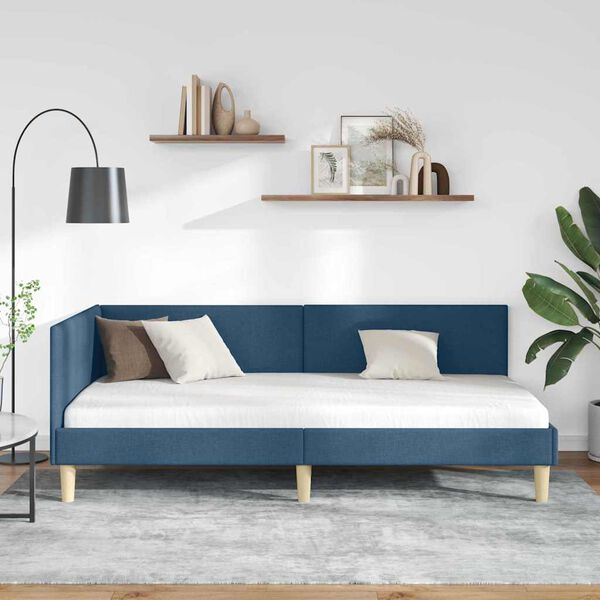 vidaXL Corner Bed Frame with Headboard Blue 80 cm x 200 cm Velvet
