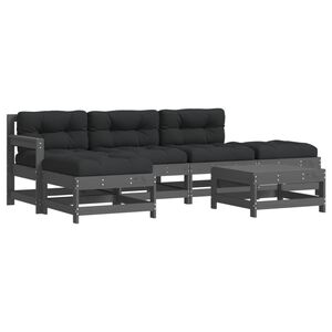 vidaXL 6 Piece Garden Lounge Set with Cushions Grey Solid Wood