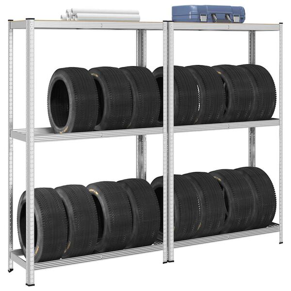 vidaXL 2-Layer Tyre Shelves 2 pcs Silver 110x40x180 cm Steel&Engineered Wood