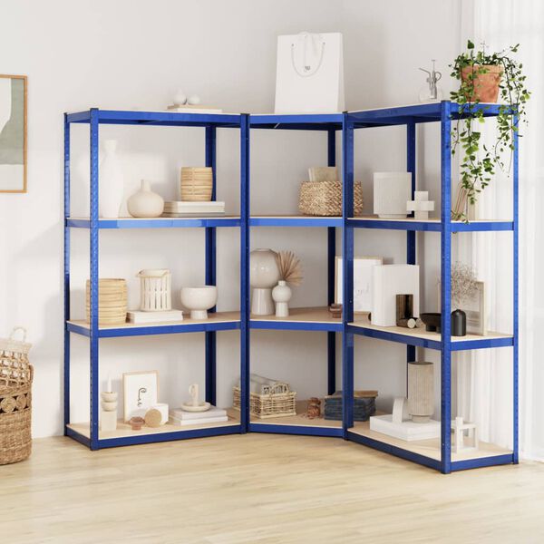 vidaXL 4-Layer Shelves 3 pcs Blue Steel&Engineered Wood